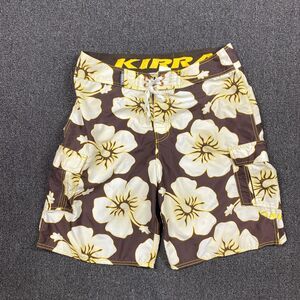 Kirra Boardshorts Men Yellow Floral Embroidered Logo Surfing Trunks Size 34